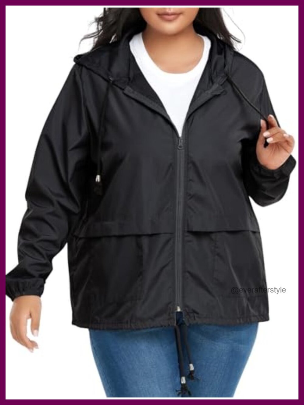 Plus Size Waterproof Packable Rain Jacket with Hood Lightweight Windbreaker